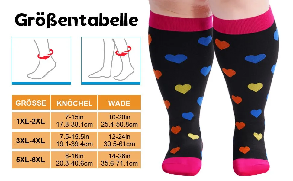 Ancrina Plus Size Compression Socks for Women & Men Compression Socks for Sports Running Air Travel Cycling 5XL-6XL Pink - Ancrina Kompressionsstriimpfe UbergröBe