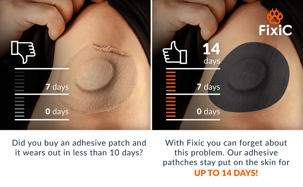 Fixic Freestyle Adhesive Patch 25 PCS – Good for Libre – Enlite – Guardian – NO Glue in The Center of The Patch – Pre-Cut Back Paper – Long Fixation for Your Sensor! (Black) - freestyle libre covers