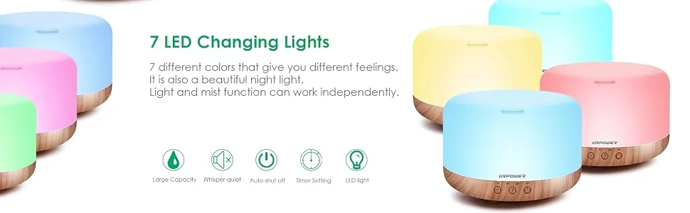 URPOWER 1000ml Essential Oil Diffuser Remote Control 5 in 1 Ultrasonic Aromatherapy Oil Cool Mist Humidifier Running 20 Hours with Adjustable Mist Mode/4 Timer Settings for Large Room Study Yoga Spa A-yellow - product information 10