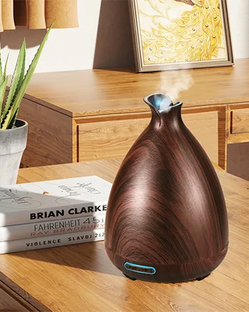 URPOWER 1000ml Essential Oil Diffuser Remote Control 5 in 1 Ultrasonic Aromatherapy Oil Cool Mist Humidifier Running 20 Hours with Adjustable Mist Mode/4 Timer Settings for Large Room Study Yoga Spa A-yellow - Wood Grain Diffuser