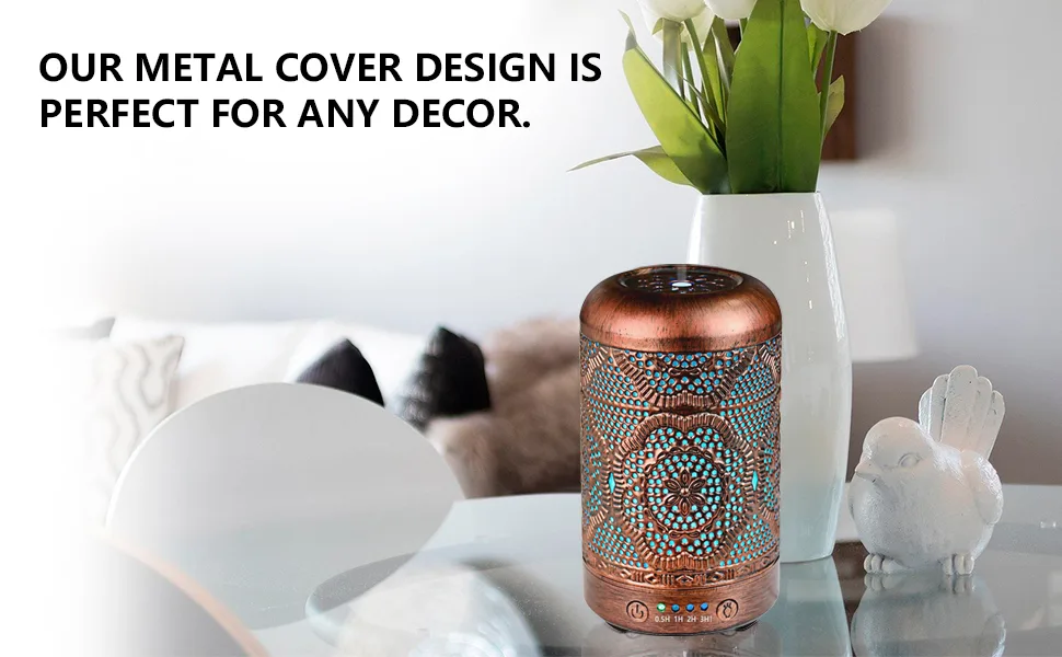 BAIESHIJI Essential Oil Diffuser, Metal Vintage Essential Oil Diffusers 100ML, Aromatherapy Diffuser with Waterless Auto Shut-Off Protection, Cool Mist Humidifier for Bedroom Home, Office - Comfortable aromatherapy environment