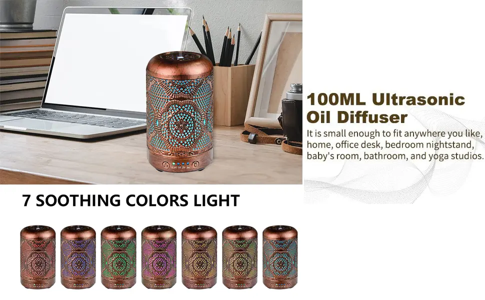 BAIESHIJI Essential Oil Diffuser, Metal Vintage Essential Oil Diffusers 100ML, Aromatherapy Diffuser with Waterless Auto Shut-Off Protection, Cool Mist Humidifier for Bedroom Home, Office - Comfortable office aromatherapy environment