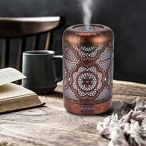 BAIESHIJI Essential Oil Diffuser, Metal Vintage Essential Oil Diffusers 100ML, Aromatherapy Diffuser with Waterless Auto Shut-Off Protection, Cool Mist Humidifier for Bedroom Home, Office - diffuser