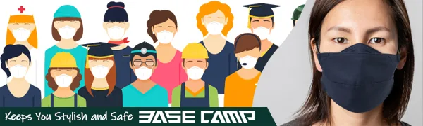 BASE CAMP Reusable Cloth Face Masks 100% Cotton Washable Adjustable Breathable Fabric Mask with Filter Pocket 1black+1blue - product information 1