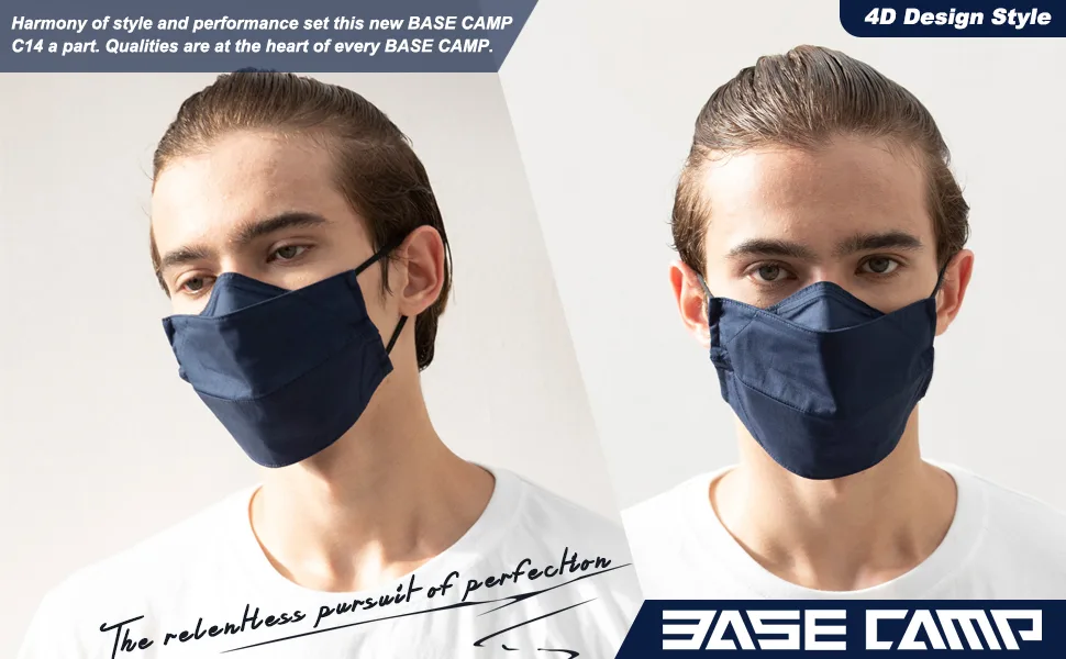 BASE CAMP Reusable Cloth Face Masks 100% Cotton Washable Adjustable Breathable Fabric Mask with Filter Pocket 1black+1blue - product information 3