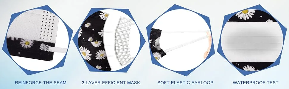 3 Ply 50 Pcs Individually Wrapped Filter Mask Disposable Earloop Face Masks-Audlt Black/White - 3 laver mask