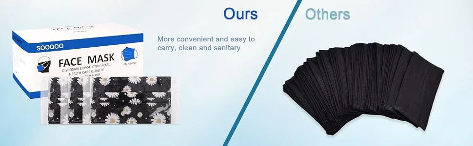 3 Ply 50 Pcs Individually Wrapped Filter Mask Disposable Earloop Face Masks-Audlt Black/White - easy to carry