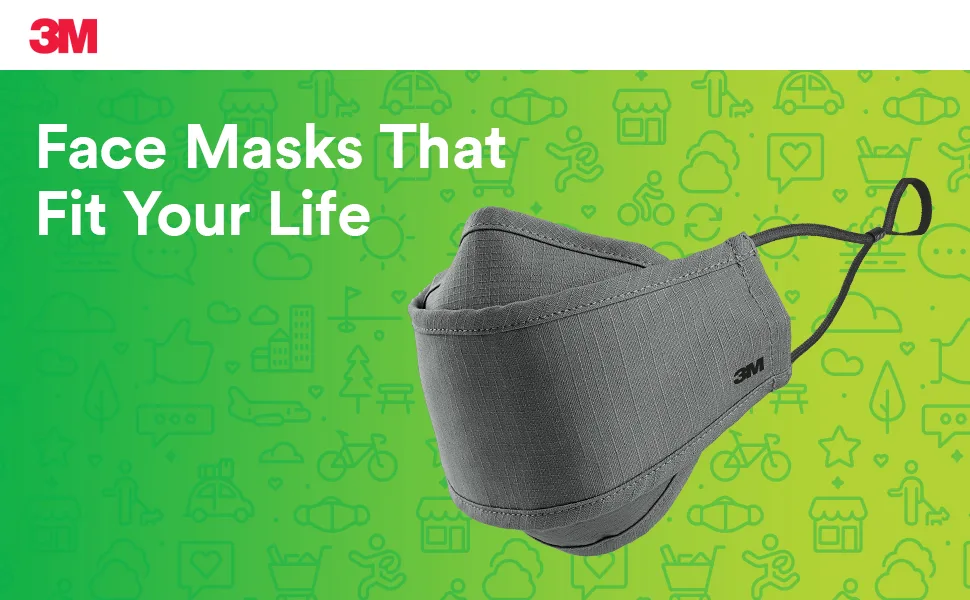 3M Daily Face Mask, Reusable, Washable, Adjustable Ear Loops, Lightweight Cotton Fabric, 3 Pack - product information 1