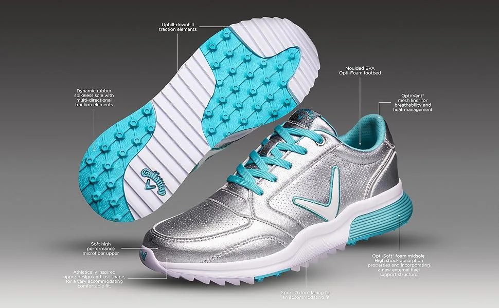 Callaway Women's AuroraGolf Shoe 38 EU Wide Silver Light Blue - Aurora Tech