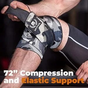 Mava Sports Knee Wraps for Cross Training WODs Compression & Elastic Support Camo Grey - knee wraps