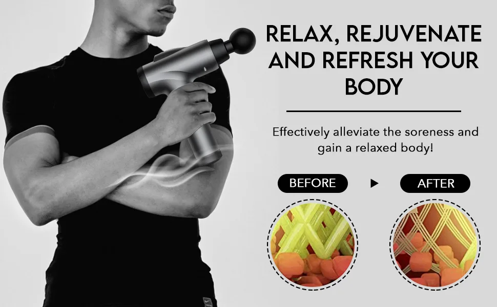Massage Gun Deep Tissue, Handheld Electric Muscle Massager, High Intensity Percussion Massage Device for Pain Relief with 10 Attachments & 30 Speed Grey - Our massage gun alleviates soreness