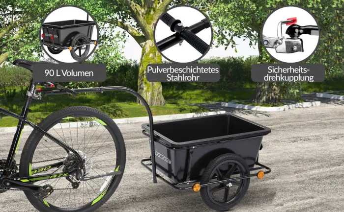 MONZANA Bicycle trailer with 90L plastic tub including coupling Cargo trailer Transport trailer Trailer Handcart - feature
