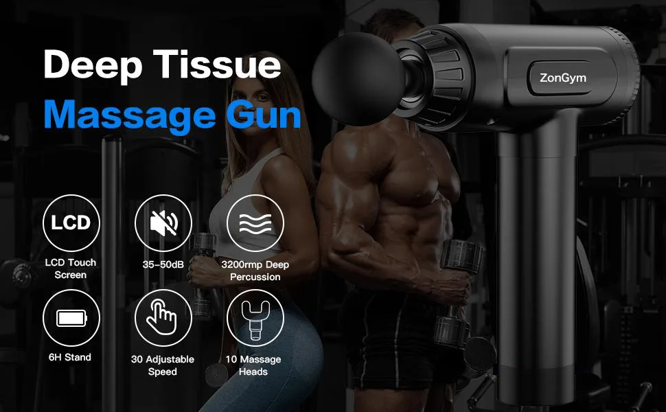 Massage Gun Deep Tissue, Percussion Muscle Massager Gun, 30 Speeds Quiet Handheld Massager for Muscle Neck Back Shoulder , LCD Touch Screen with 10 Heads (Black) - massage gun