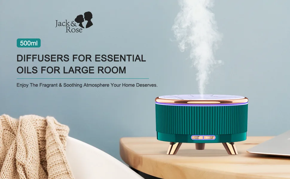Diffusers for Essential Oils Large Room, 500ml Aromatherapy Diffuser,7 Colors Changed Green - essential oil diffuser
