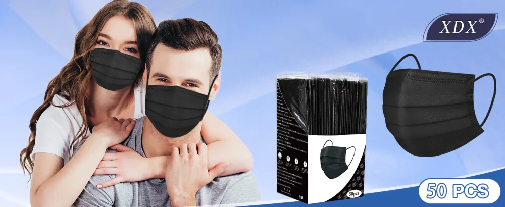 XDX Black Disposable Face Masks 50 Pack- 4 Layer Individually Wrapped Masks for Women Men Unisex Adults Breathable Black Masks for Adults Black-50pcs - mask