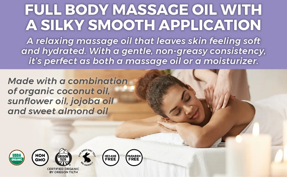 Organic Massage Oil with Lavender Scent (8 fl. oz.) - Non-Greasy Lavender Body Oil for Couples, Perfect for Relaxation, USDA Organic Massage Oil for Massage Therapy Scented - product information 24