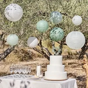 Paper Lantern Hanging Sage and White Lanterns - SW-825