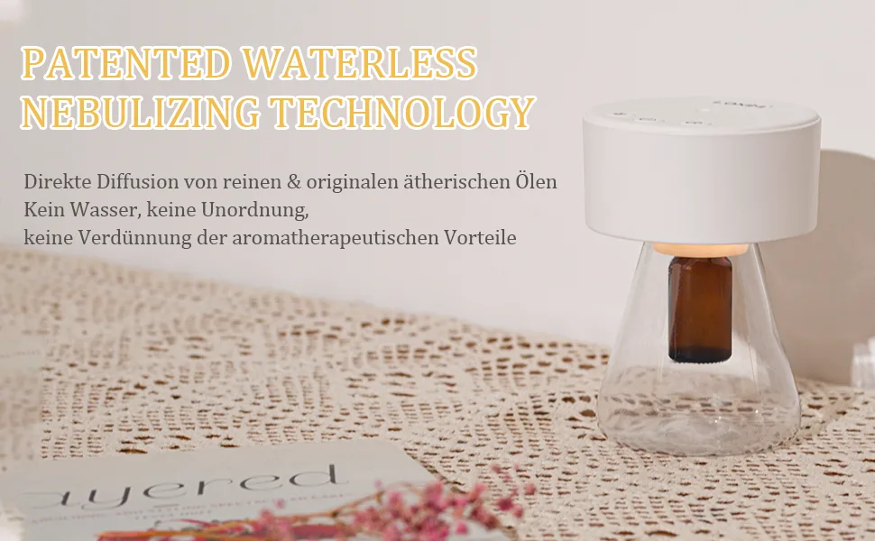 Aroma diffuser Minidiva diffuser for essential oils with LED night light timer professional atomizer technology full spectrum oiling adaptability waterless portable DIY (white) - Aroma Diffuser
