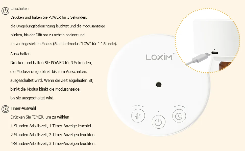 Aroma diffuser Minidiva diffuser for essential oils with LED night light timer professional atomizer technology full spectrum oiling adaptability waterless portable DIY (white) - Diffusor für ätherische Öle