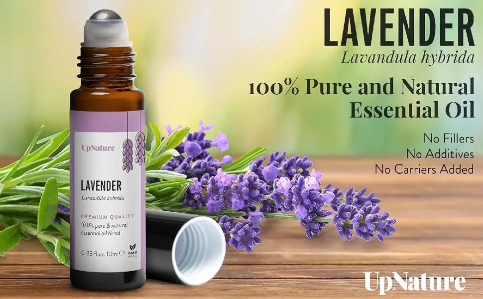 Lavender Essential Oil Roll On by UpNature - Calming Essential Oils for Sleep, Stress Relief, & Relaxation - Pure Lavender Essential Oils for Skin & Hair Growth - No Diffuser Needed! - UpNature