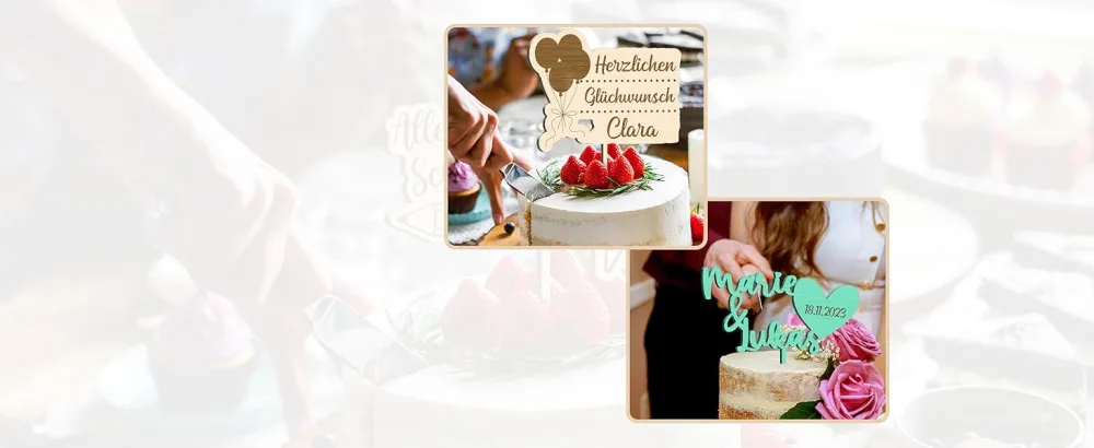 Cake topper personalized with name - natural wood decoration accessory cake material: birch multiplex (birch multiplex 25 cm) - Cake Topper, Holz, Kuchen, Geschenk