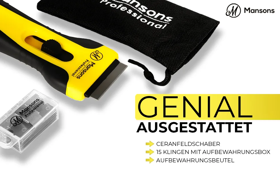 Manson's professional ceranium field scraper - your reliable scraper for the kitchen and household - stable hob field with a soft touch handle - replacement blades Integrated yellow 6 -part set - Ceranfeldschaber ausgepackt