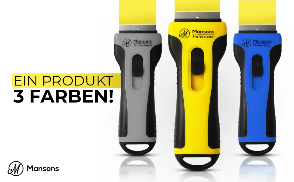 Manson's professional ceranium field scraper - your reliable scraper for the kitchen and household - stable hob field with a soft touch handle - replacement blades Integrated yellow 6 -part set - Ceranschaber 3 Farben