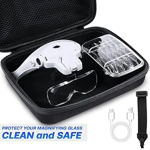 Magnifying Glasses with Light for Close Work, Rechargeable Magnifier Glasses, Interchangeable Lenses 1.0X 1.5X 2.0X 2.5X 3.5X for Reading, Arts and Crafts, Hobby headband magnifying glasses with case - head magnifier glasses usb head magnifier with led light jewelers head magnifier