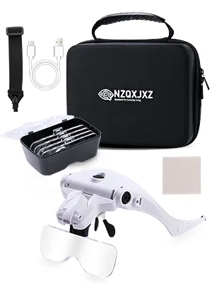 Magnifying Glasses with Light for Close Work, Rechargeable Magnifier Glasses, Interchangeable Lenses 1.0X 1.5X 2.0X 2.5X 3.5X for Reading, Arts and Crafts, Hobby headband magnifying glasses with case - headband magnifier with light headband magnifier headband magnifier glasses with led light
