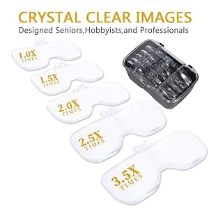 Magnifying Glasses with Light for Close Work, Rechargeable Magnifier Glasses, Interchangeable Lenses 1.0X 1.5X 2.0X 2.5X 3.5X for Reading, Arts and Crafts, Hobby headband magnifying glasses with case - magnifying headband with light magnifying headband magnifer headband with light magnifier headset