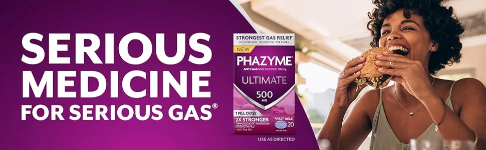 Phazyme Ultimate Gas Bloating Relief Works in Minutes 500 mg Simethicone Fast Gels, 20 Count 20 Count (Pack of 1) Fast Gel - Phazyme Ultimate 500 mg