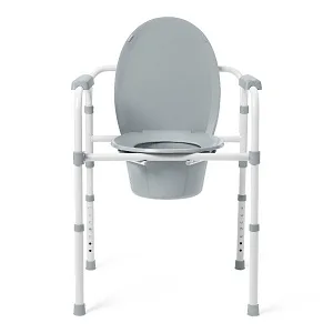 Medline 3-in-1 Steel Bedside Commode, Elongated Seat, Folding Frame, Clip on Seat for Easy Cleaning, 350 lb Capacity - product information 1