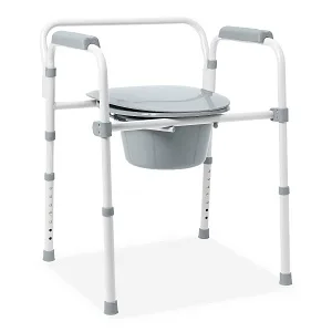 Medline 3-in-1 Steel Bedside Commode, Elongated Seat, Folding Frame, Clip on Seat for Easy Cleaning, 350 lb Capacity - product information 2