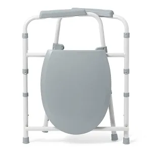 Medline 3-in-1 Steel Bedside Commode, Elongated Seat, Folding Frame, Clip on Seat for Easy Cleaning, 350 lb Capacity - product information 3