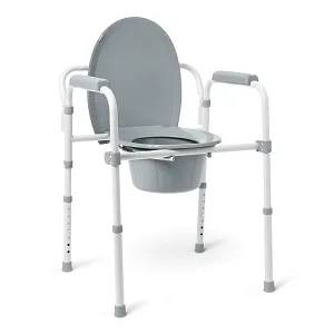 Medline 3-in-1 Steel Bedside Commode, Elongated Seat, Folding Frame, Clip on Seat for Easy Cleaning, 350 lb Capacity - product information 4