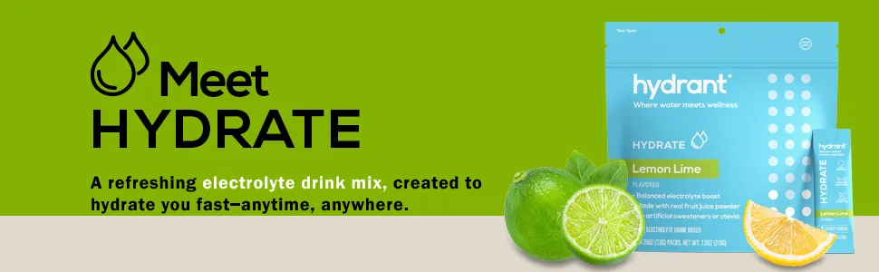 Hydrant Hydrate 30 Stick Packs, Electrolyte Powder Rapid Hydration Mix, Hydration Powder Packets Drink Mix, Helps Rehydrate Better Than Water (Lemon Lime, 30 Pack) Lemon Lime 30 Count (Pack of 1) - hydrate lemon lime