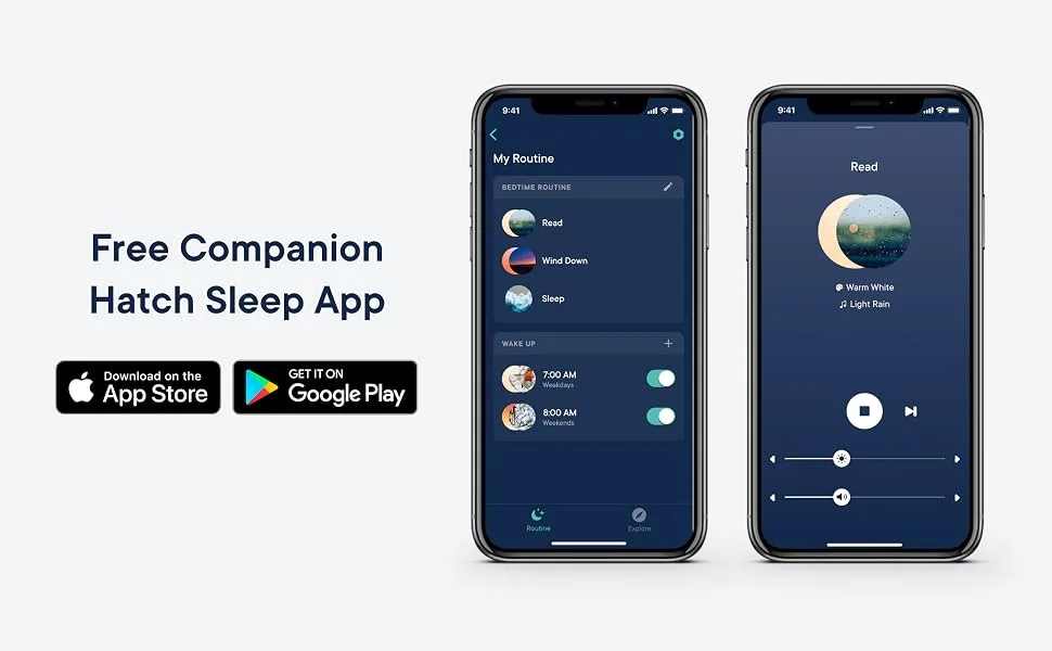 Hatch Restore - Sound Machine, Smart Light, Personal Sleep Routine, Bedside Reading Light, Wind Down Content and Sunrise Alarm Clock for Gentle Wake Up - sleep, app
