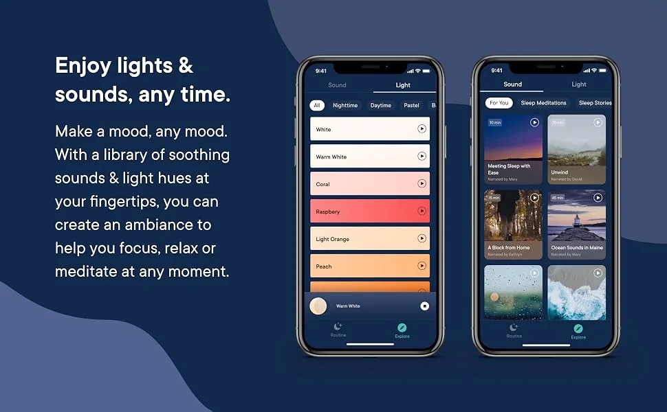 Hatch Restore - Sound Machine, Smart Light, Personal Sleep Routine, Bedside Reading Light, Wind Down Content and Sunrise Alarm Clock for Gentle Wake Up - sleep app, sound machine, light, alarm