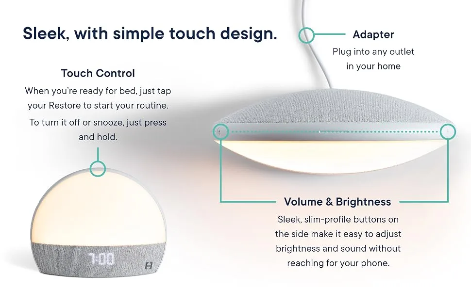 Hatch Restore - Sound Machine, Smart Light, Personal Sleep Routine, Bedside Reading Light, Wind Down Content and Sunrise Alarm Clock for Gentle Wake Up - sleep, sound machine, light, alarm
