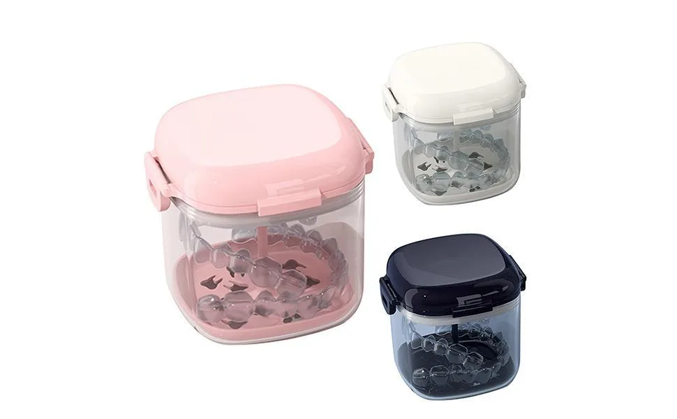 Dnom dose prosthesis can with brushes and aligner removal tools prosthesis cup box bathing prostheses container with basket prostheses holder brushing holder for travel cleaning sapphire blue - Mundschutzetui, Hierarchisches Hohlzahn-Aligner-Etui mit Spiegelbürste, Kieferorthopädische Box in