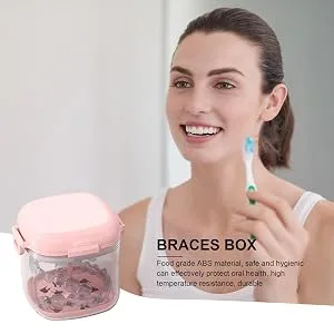 Dnom dose prosthesis can with brushes and aligner removal tools prosthesis cup box bathing prostheses container with basket prostheses holder brushing holder for travel cleaning sapphire blue - Praktisch und praktisch