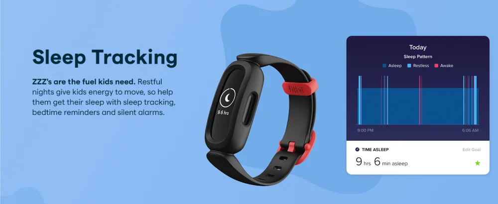 Fitbit Ace 3 Activity Tracker for Kids 6+, Blue Astro Green, One Size - Sleep Tracking