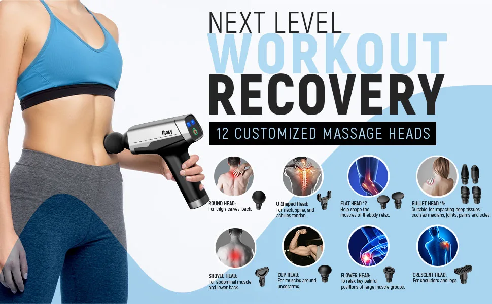 Massage Gun Deep Tissue, Handheld Electric Body Back Massager, High Percussion Muscle Massage Device for Athletes with 9 Speed & 12 Attachments Silver - Massage Gun Deep Tissue