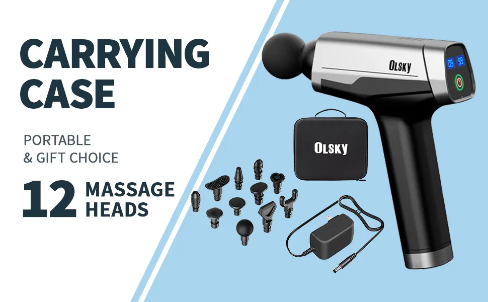 Massage Gun Deep Tissue, Handheld Electric Body Back Massager, High Percussion Muscle Massage Device for Athletes with 9 Speed & 12 Attachments Silver - Massage Gun Deep Tissue