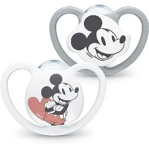 Nuk sucker space |18-36 months |Sucker with extra -gone ventilation openings |Silicon BPA-free |Disney Micky Mouse |Gray/white |2 units - product information 2