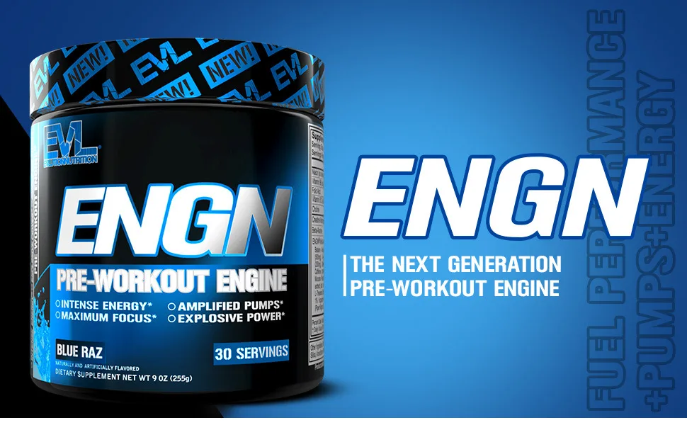 Evlution Nutrition ENGN Pre-Workout, Pikatropin-Free, 30 Servings, Intense Pre-Workout Powder for Increased Energy, Power, and Focus (Blue Raz) Delicious Blue Raz - engn pre-workout engine
