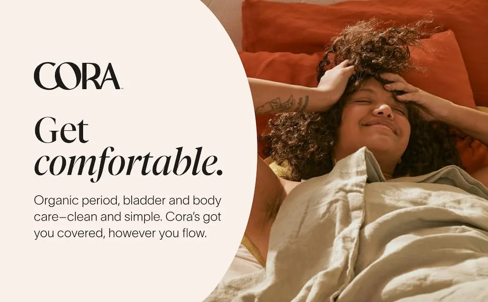 Cora Ultra Thin Organic Bladder Liners | Incontinence & Postpartum Pads for Women | Panty Liners for Bladder Leaks | Breathable Cotton (Extra Long | 100 Count) - bladder liners pads incontinence diaper control tampons organic cotton feminine care health womens