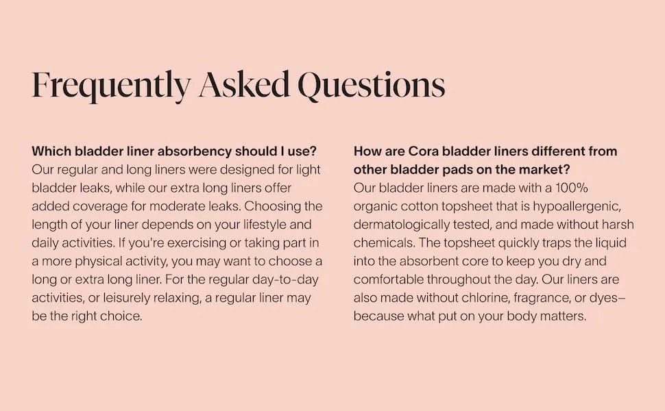 Cora Ultra Thin Organic Bladder Liners | Incontinence & Postpartum Pads for Women | Panty Liners for Bladder Leaks | Breathable Cotton (Extra Long | 100 Count) - bladder liners pads incontinence diaper control tampons organic cotton feminine care health womens