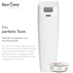 Spring Baby diapers including refill cassette - odor -tight system with one -handed control - trash can for baby diapers white -gray 2 pieces (1 -pack) white -gray - Perfektes Team
