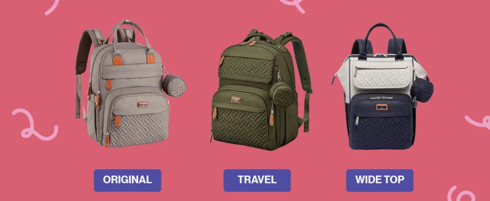 Babbleroo diaper bag Backpack Multifunctional large diaper backpack baby bag with diaper pad & stroller belt & pacifier bag stone gray & blue - Babbleroo Wide Top-Wickeltasche